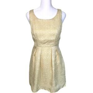 Ya Los Angeles Sz 2 Dress Gold Brocade Sleeveless Party Pleated Skirt